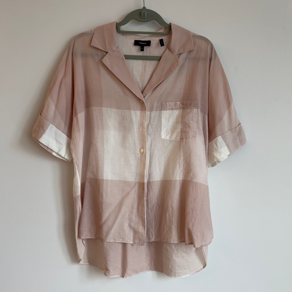 Theory Casual Pink and White Shirt